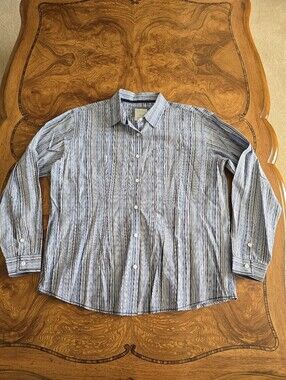 Panhandle Rough Stock Blue Striped Long Sleeve Button-Down Shirt Womens XL